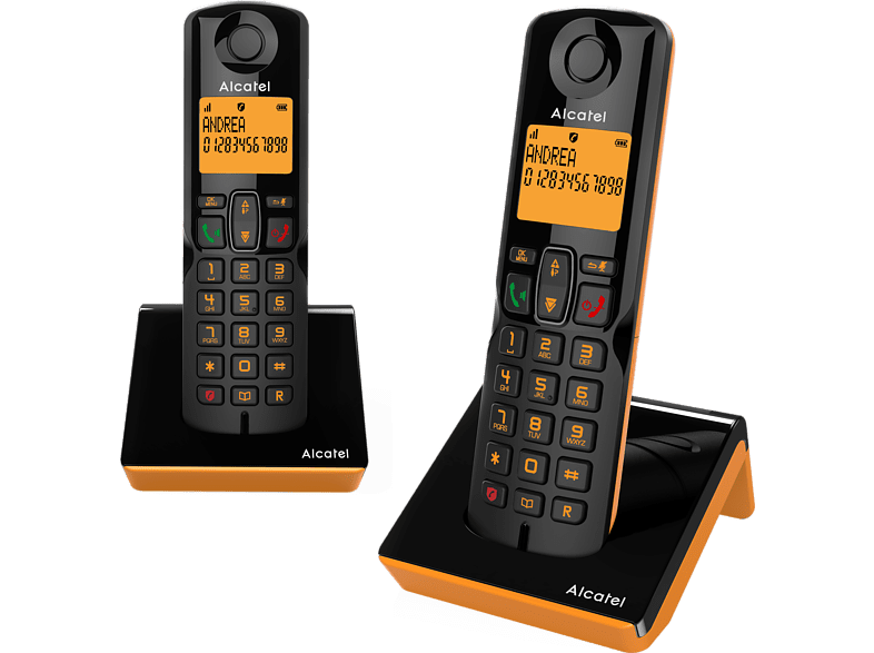 Alcatel S280 Duo Inalámbrico Bloqueo de llamadas Agenda para 50 contactos Manos libres Negro y Naranja