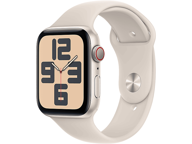 APPLE Watch SE (2023) GPS+CELL 44 mm Caja de aluminio blanco estrella Vidrio delantero Ion-X Talla M/L Correa deportiva blanco estrella