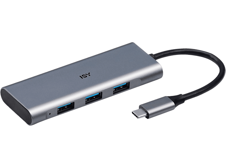 ISY IHU-5000 Entrada USB-C 3 salidas USB-A Diseño de aluminio Plata