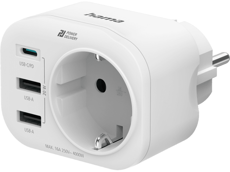 Hama 00223342 4 entradas 1 USB - C 2 USB -A 1 Contacto conexión a tierra 20 W Blanco