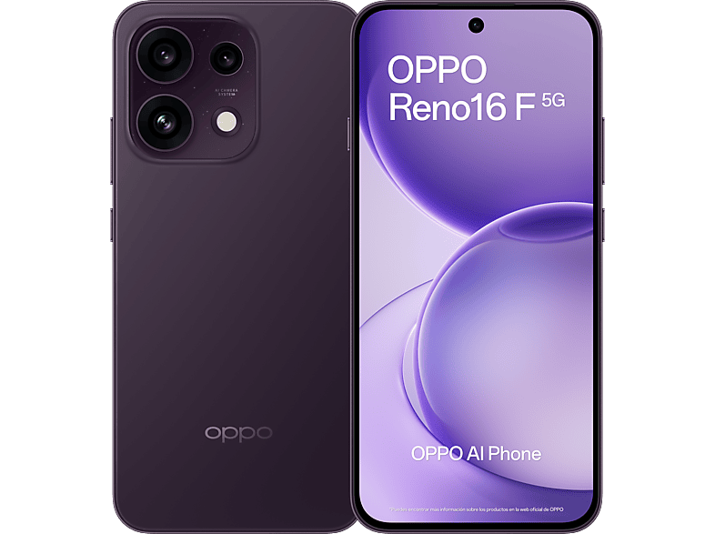 OPPO Bundle Reno16 F Púrpura Negro 256 GB 8 GB RAM 6.57 AMOLED Mediatek Dimensity 7300 6500 mAh Incluye Funda y Cargador