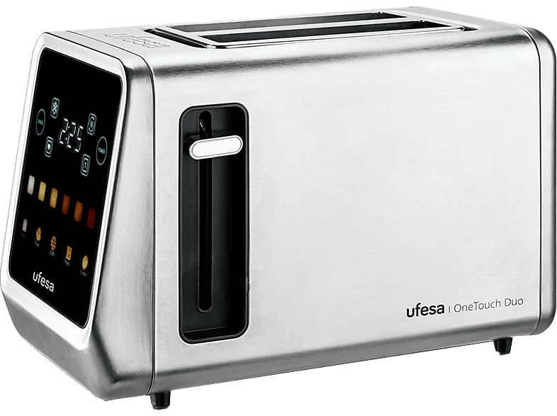 Ufesa OneTouch Duo 850 W 2 Ranuras Extra Anchas XL 6 Niveles de tostado Descongelar Inox