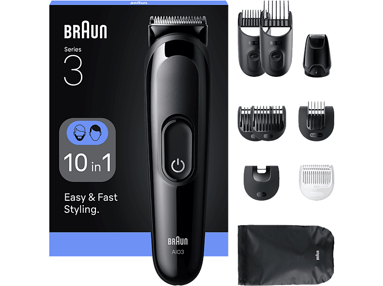 Braun Todo En Uno Series 3 AIO3560 Kit De Styling 10 en 1 Lámina Afilada 14 Longitudes Negro