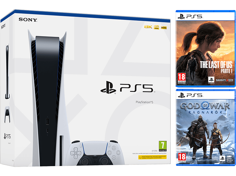 Sony PS5 Stand C 825GB 4K HDR Blanco + Juego God Of War: Ragnarok + Juego The Last Of Us: Parte 1