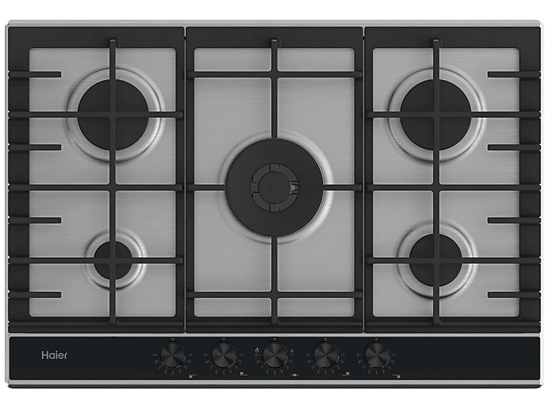 Haier Series 4 HAHG7W5XH 5 quemadores Gas natural Zona grande 13.8 cm Rejillas hierro fundido Preciflame 75 cm Inox