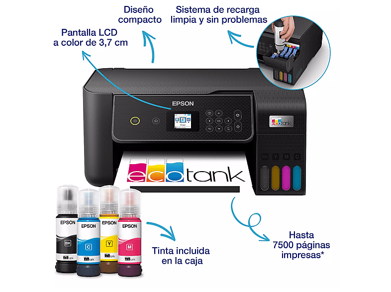 Epson EcoTank ET-2870 Impresión Negro y Color Pantalla LCD 10 ppm Negro