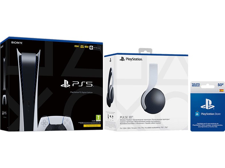 Sony PS5 Digital C 825GB 4K Blanco + Auriculares gaming Pulse 3D + Tarjeta 50€ PS Store