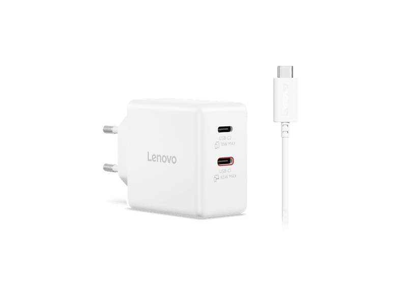 Lenovo Dual USB-C 65W GaN Universal para Portátil Smartphone Tablet