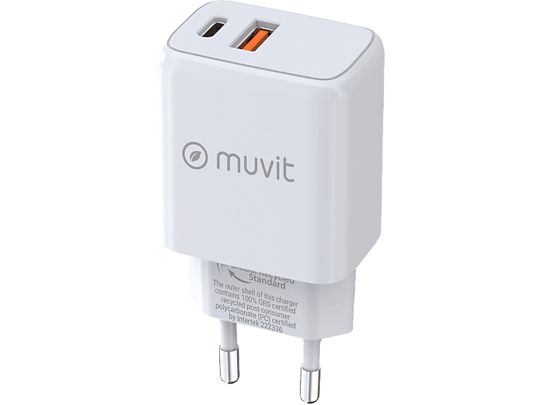 Muvit MCACC0037 1 USB QC 3.0 18W + 1 Tipo C PD 25W Universal  Blanco
