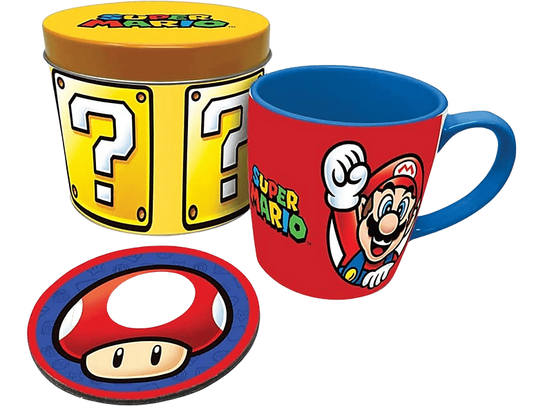 Sherwood Super Mario Taza cerámica + Caja metálica + Posavasos Multicolor