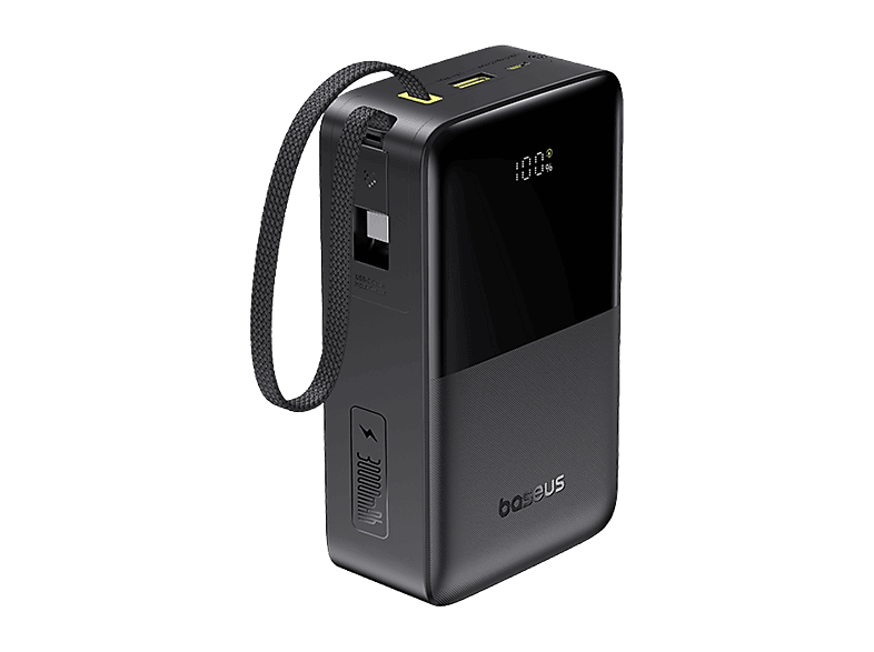 Baseus EnerFill Bipow 2 Pro 30000mAh 22.5W Con cable retráctil Tipo-C Carga bidireccional y simultánea Pantalla inteligente Negro