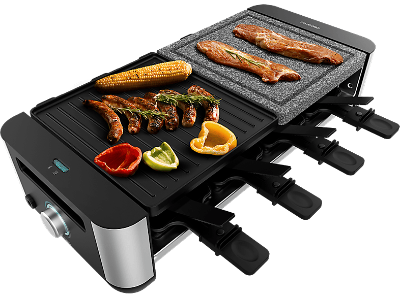 Cecotec Raclette Cheese&Grill 16000 Inox Mixgrill 1400 W 8 sartenes antiadherentes 2 placas Termostato regulable Grey
