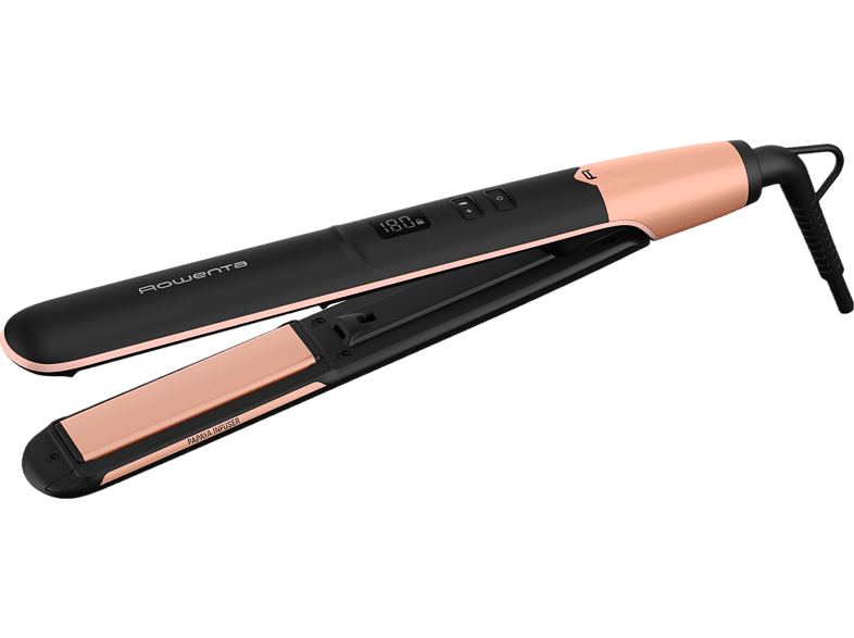 Rowenta SF4620F0 Express Shine Revestimiento de Papaya Placas de cerámica 8 temp. Hasta 210 °C Liss & Curl Negro y albaricoque