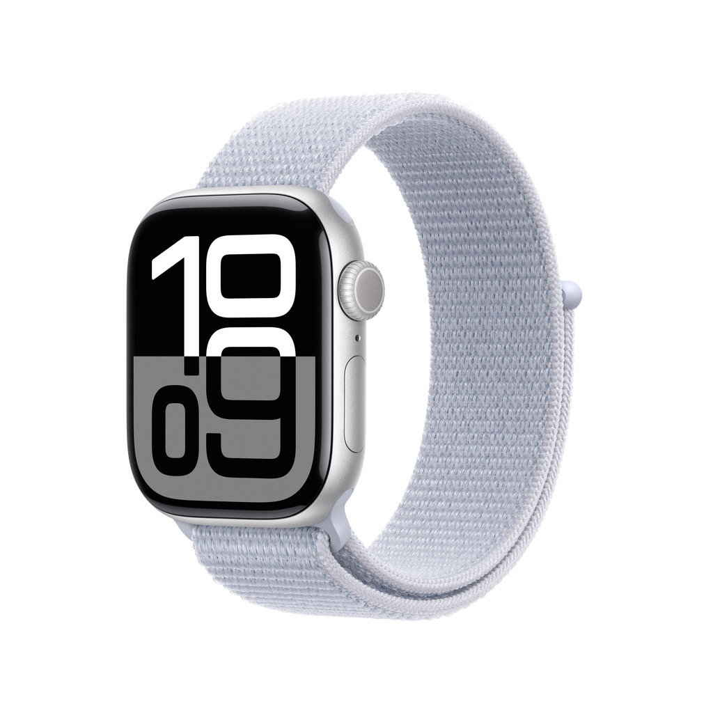 Apple Watch Series 10 (2024) GPS + Cellular 42 mm Gesto de doble toque Caja de aluminio plata Correa Loop deportiva Azul nube