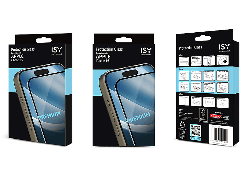 Isy IPG 5198-2.5D Compatible con iPhone 16 Cristal templado Transparente
