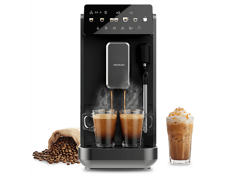 Cecotec Cremmaet Lungo Steam Vaporizador 5 bebidas Pantalla táctil 19 bares Thermoblock Molinillo integrado Negro