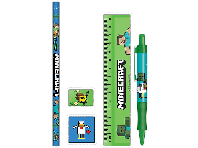 Pyramid Minecraft 1 Lápiz 1 sacapuntas 1 goma de borrar 1 regla y 1 bolígrafo