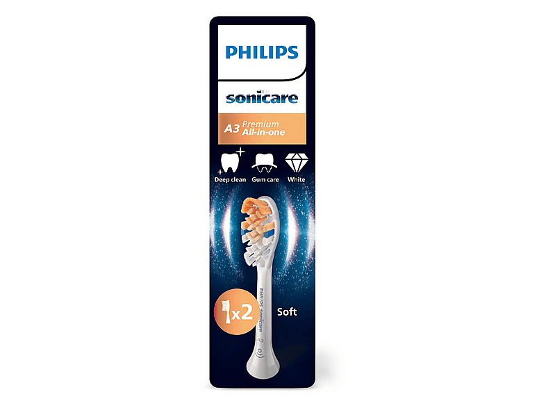 Philips Sonicare Premium All-in-One HX9092/87 2 Cabezales de recambio Control antiplaca A3 Soft Blanco