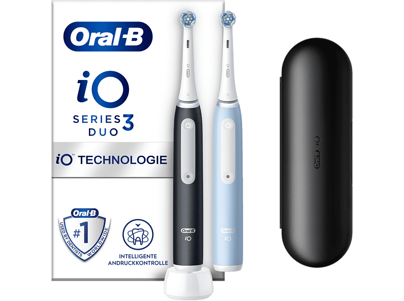 Oral-B iO 3 Cepillo de Dientes 3 modos Sensor de Presión Estuche de viaje Diseñado por Braun Azul y Negro