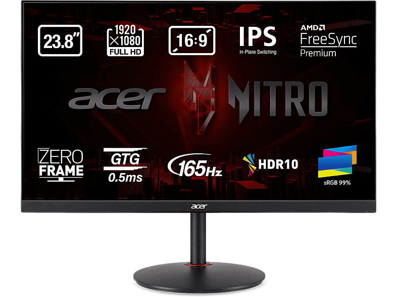 Acer Nitro XV240YP 23.8 Full HD 0.5 ms 165Hz 2 x HDMI(2.0) + 1 x DP(1.2) + 2 x Altavoces FreeSync Premium Negro