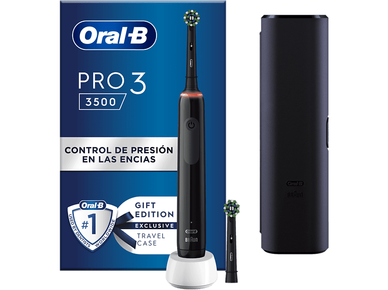 Oral-B Pro 3 3500 Estuche de viaje Sensor de presión 2 Cabezales Negro
