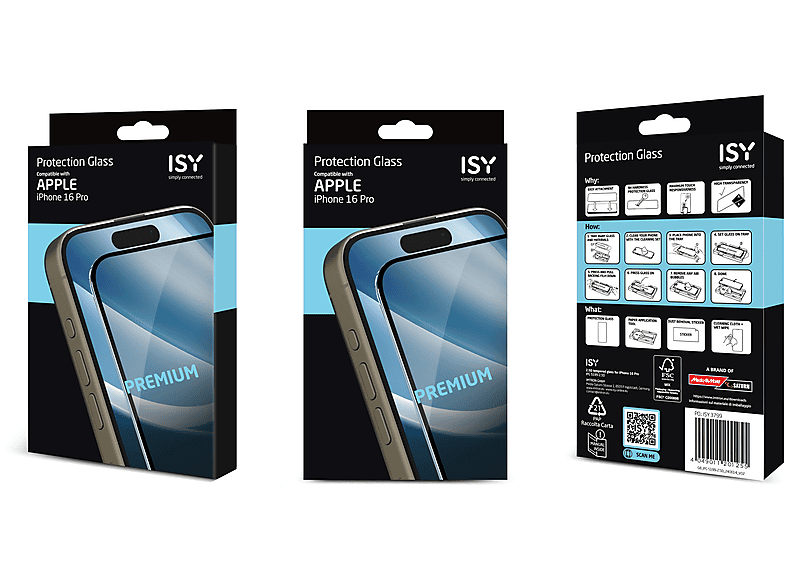 Isy IPG 5199-2.5D Compatible con iPhone 16 Pro Cristal templado Transparente