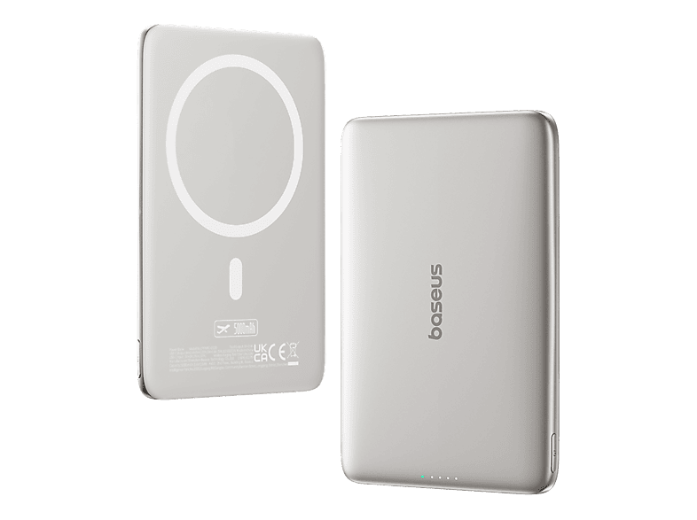 Baseus PicoGo AM41 Ultra-fina 5000 mAh 20W Carga magnética Con cable Tipo C 60W Carga Pass-Through Carga rápida Blanco Titanium