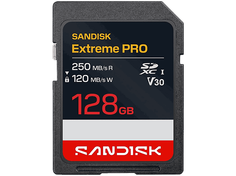 SANDISK Extreme PRO 128 GB Hasta 250 MB/s lectura UHS-I V30 U3 Vídeos 4K y Full HD Negro