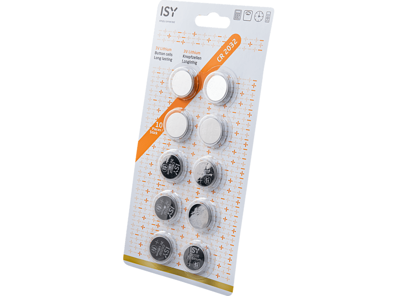 Pilas botón- ISY IBA-3032 Pack 10 pilas de botón Litio alcalino Plata