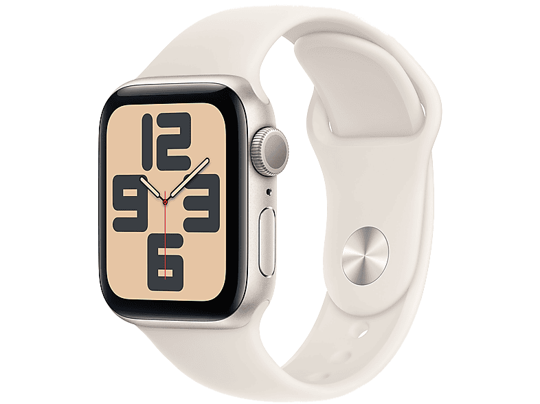 Apple Watch SE (2024) GPS 40 mm Caja de aluminio Blanco estrella Vidrio delantero Ion-X Correa deportiva Blanco estrella Talla S/M