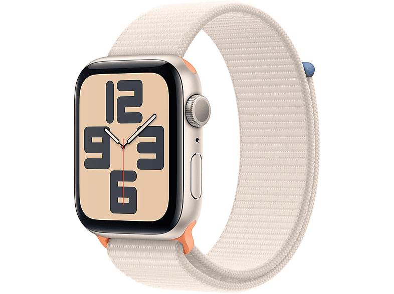 APPLE Watch SE (2023) GPS 44 mm Caja de aluminio blanco estrella Vidrio delantero Ion-X Correa Sport Loop blanco estrella