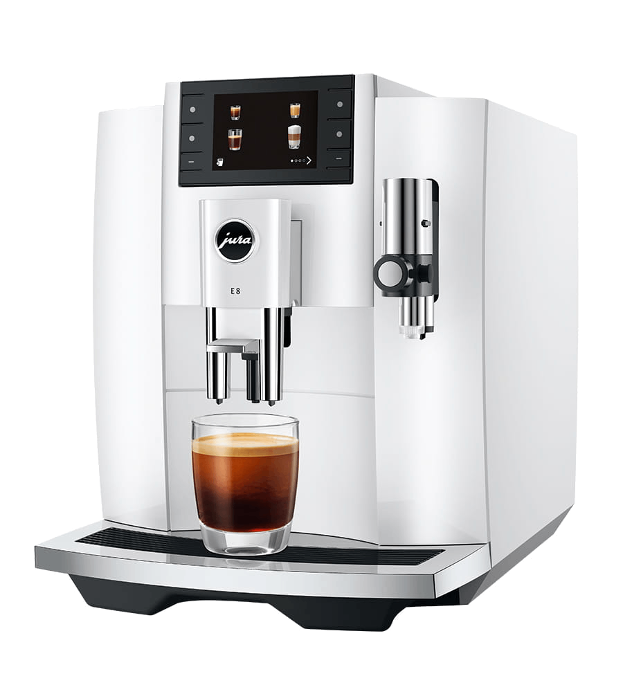Jura E8 15 bar 1450W 2 tazas 17 programas Pantalla a color Molinillo integrado Blanco
