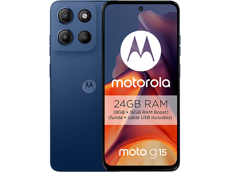 Motorola Moto g15 Navy Peony 512 GB 8 GB RAM 6.72 LCD MediaTek Helio G81 Full HD+ Cuero Vegano 5200 mAh