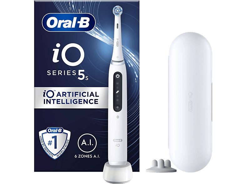 Oral-B iO 5S 1 cabezal  Estuche de viaje Diseñado por Braun Blanco