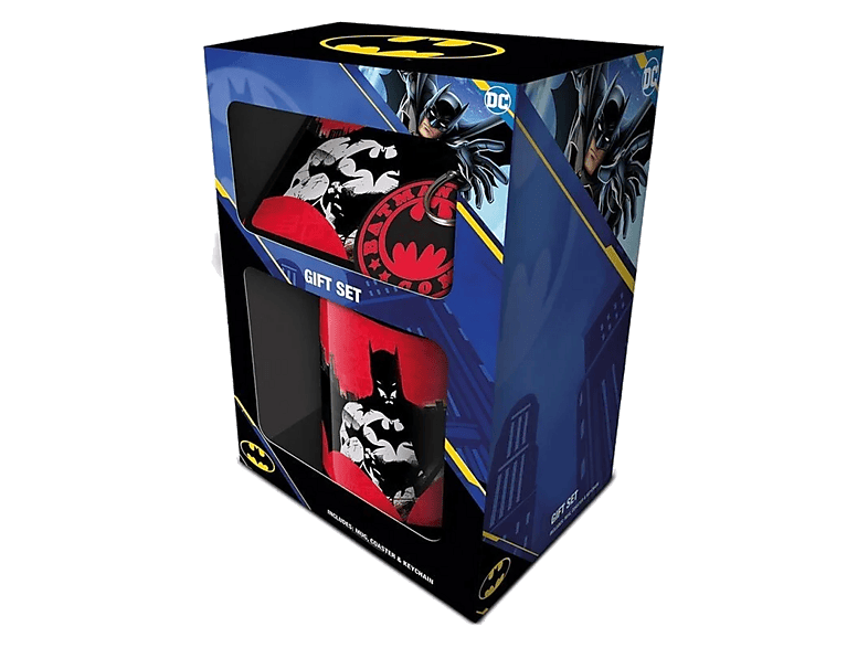 Sherwood DC Batman Taza de cerámica de 315 ml Llavero de goma Posavasos de 10x10cm