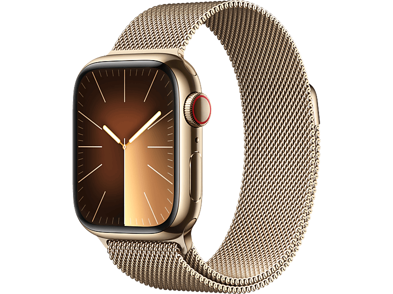 Apple Watch Series 9 (2023) GPS+CELL 41 mm Gesto de doble toque Caja de acero inoxidable oro Correa Milanese Loop oro