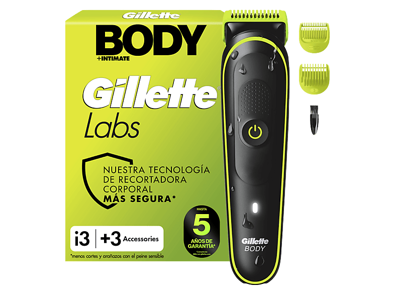 Gillette Labs i3 Body + Intimate Recortadora corporal para hombres Tecnología Skinfirst Wet&Dry 2 peines