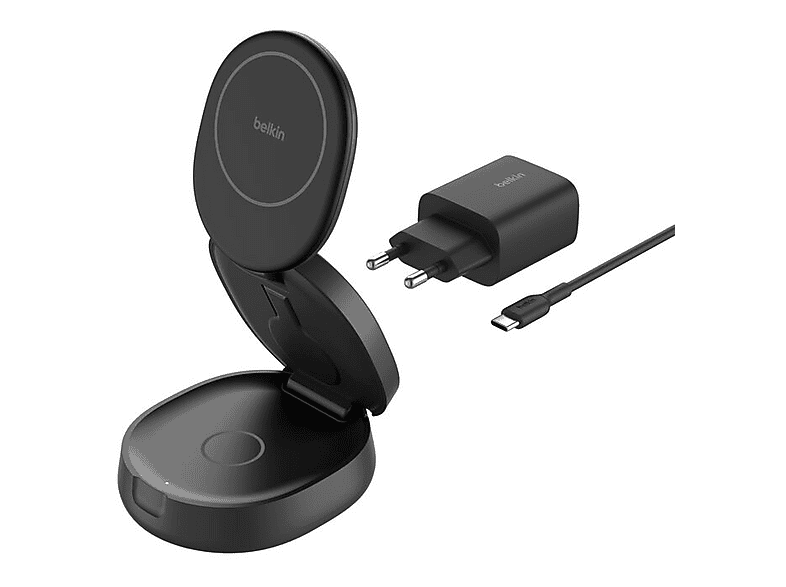 Belkin WIZ034KQBK Compatible con Qi2 o MagSafe Convertible 3 en 1 Plegable Negro