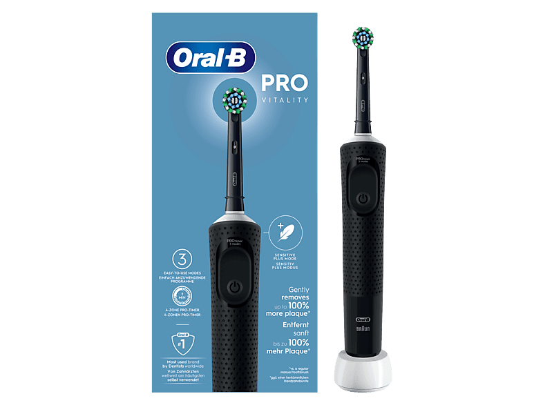 Oral-B Vitality Pro 1 Cabezal de recambio Temporizador 2 minutos Diseñado Por Braun Negro