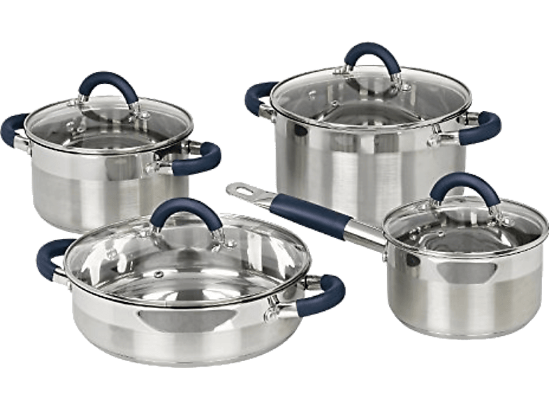 Jata Hogar BC 8 4 piezas de acero inoxidable con 4 tapas de vidrio apto para todo