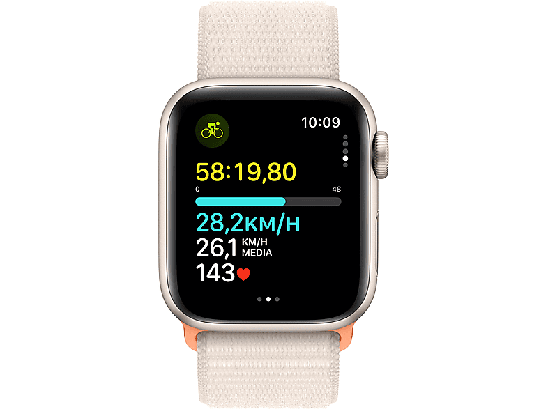 APPLE Watch SE (2023) GPS 40 mm Vidrio delantero Ion-X Caja de aluminio blanco estrella Correa Sport Loop blanco estrella