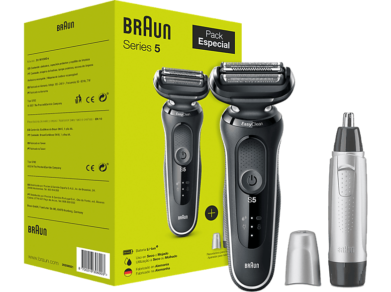 Braun Series 5 + Recortadora Nariz y Orejas Carga rápida 3 elementos de corte Pila AAA