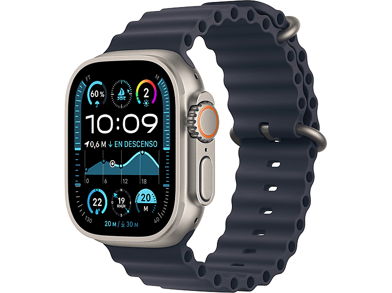Apple Watch Ultra 2 (2024) GPS + Cellular 49 mm Caja de Titanio Natural Gesto doble toque Correa Ocean Band de color Azul marino