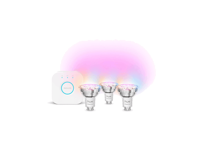 Hue Essentials Kit Bombillas LED GU10 806 Lm RGB Compatible Con Alexa Google AppleHomekit Kit 3 bombillas+Hue Bridge