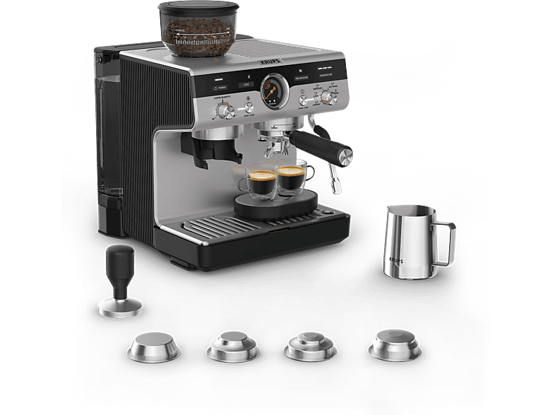 Krups Precision XP801T Molinillo integrado 30 ajustes de molienda 15 bares 1500 W 3.5 L Thermoblock 2 tazas  Inox