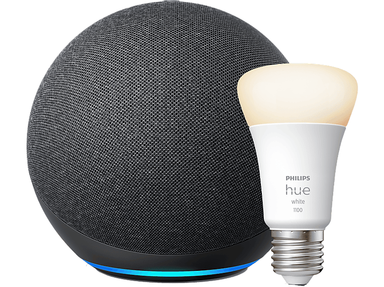 Pack de Echo (4ª Gen) Altavoz inteligente con Alexa,Color Antracita + Bombilla Philips Hue LED E27 Luz Blanca