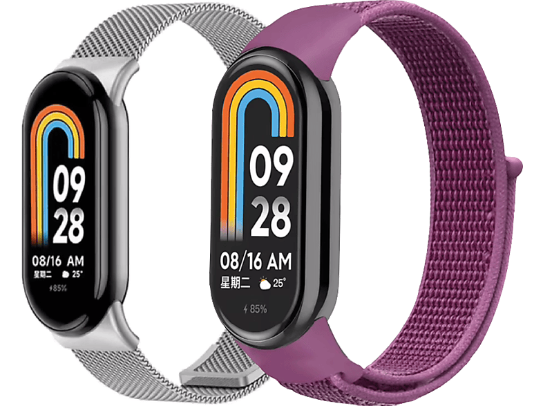 Friendly License FRSWB096 Acero inoxidable y Nylon Tamaño Muñeca 15-21 cm Compatible con Xiaomi 9  y 8 Magenta y Milanesa  plata