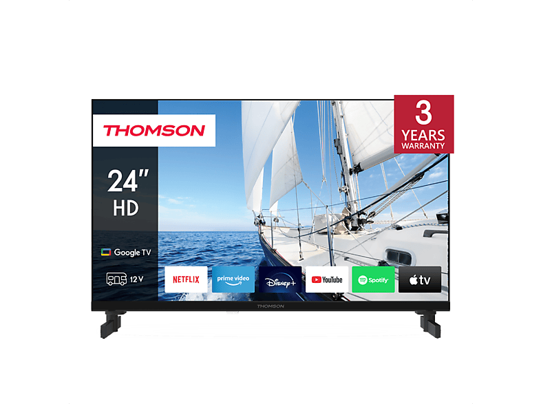 Thomson 24HG2S14CW HD adaptador 12V para caravanas y camping Arm Cortex-A55*4 Google TV Smart TV Dolby Audio Negro