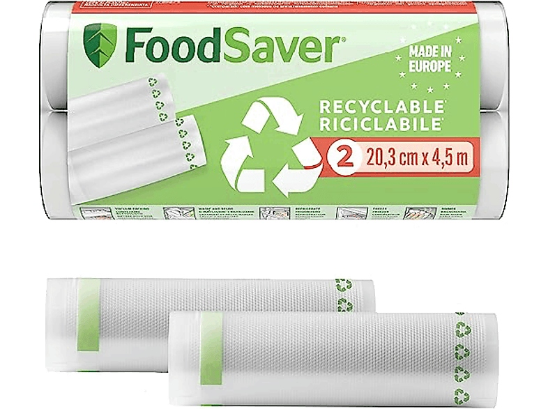 FoodSaver FSRE2002X-01 Plástico mixto 2 rollos 20.3x4.5cm Apto para congelar y cocer Transparente