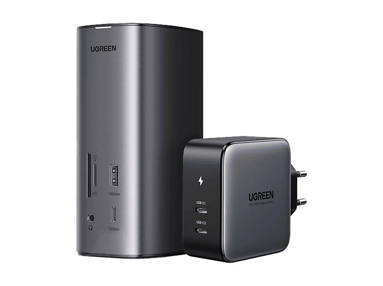 Ugreen 90325 4x USB-A 3x USB-C ,LAN RJ45 Salida de audio Lector de tarjetas 1x HDMI 1x DisplayPort Gris